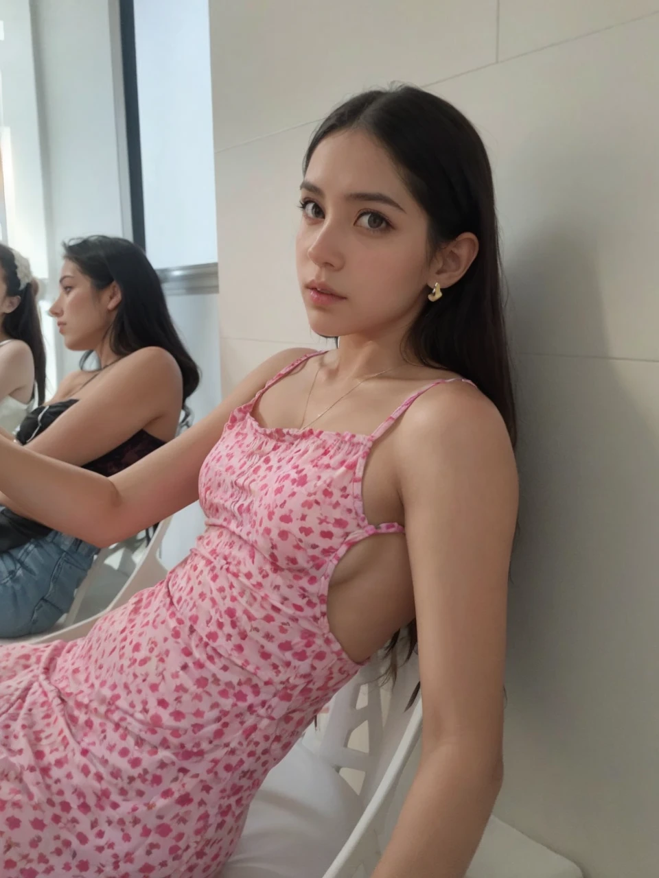 Draw a female character based on the photo but in a different position