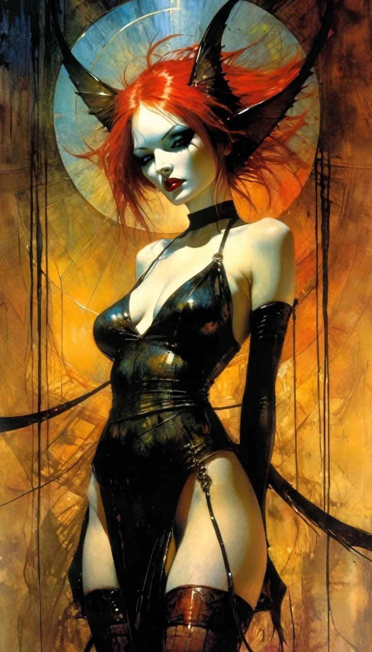 The sexy and dark art of seduction (art inspired in Bill Sienkiewicz). oil painting) (best quality,4k,8k,highres,masterpiece:1.2),ultra-detailed,(realistic,photorealistic,photo-realistic:1.37),intricate details,vivid colors,sharp focus,professional,Dave McKean artwork, oil touch of surrealism,oil painting style