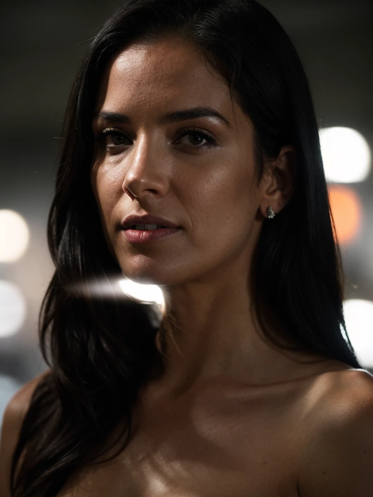 cinematic film still realistic, photorealistic, award winning photo , Long Shot,Face of a very beautiful 30 years old Latin woman with long black hair, athletic body, Looking at the viewer with a penetrating and seductive gaze cinematic shot + dynamic composition, incredibly detailed, sharpen, details + intricate detail + professional lighting, film lighting + 35mm + anamorphic + lightroom + cinematography + bokeh + lens flare + film grain + HDR10 + 8K + Roger Deakins, ((cinematic)) . shallow depth of field, vignette, highly detailed, high budget Hollywood movie, bokeh, cinemascope, moody, epic, gorgeous, film grain, grainy