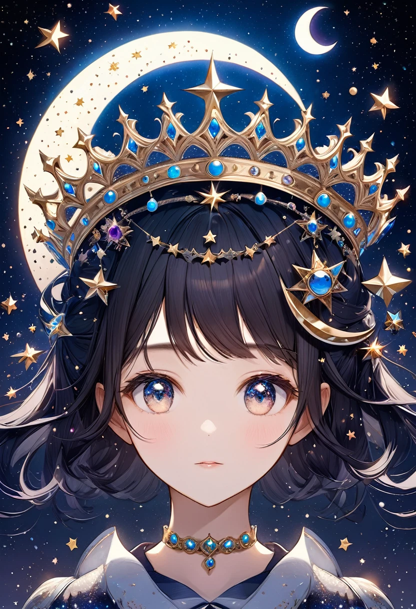 an extremely detailed crown made of stars & crescent moons