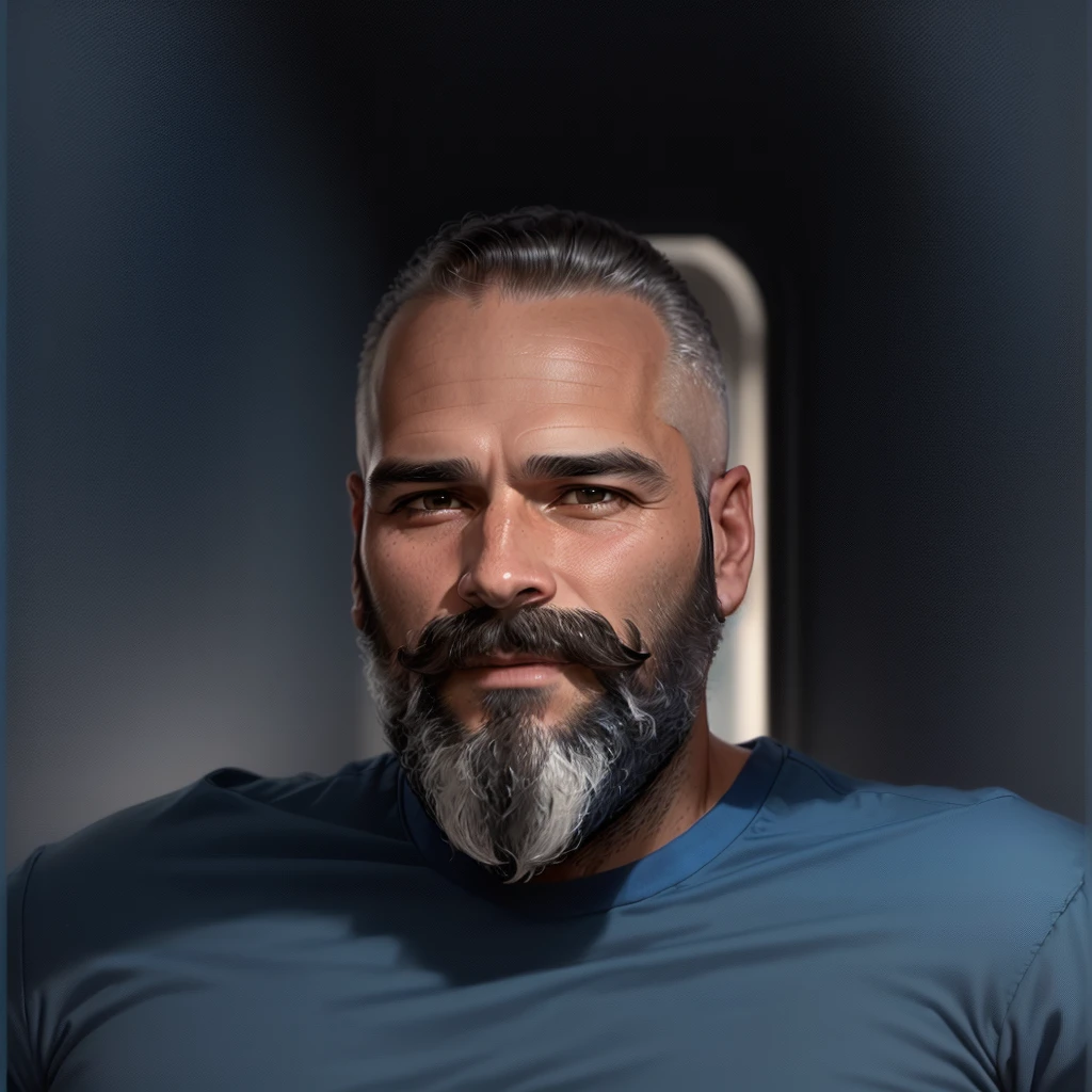 Man with beard and mustache in blue shirt, profile image, profile image, profile imageture, profile pic, 45 years old men, headshot profile imageture, uploaded, 8k selfie photograph, avatar image, about 3 5 years old, professional profile imageture, 4 0 years old man, (age 38), frontal image, david rios ferreira