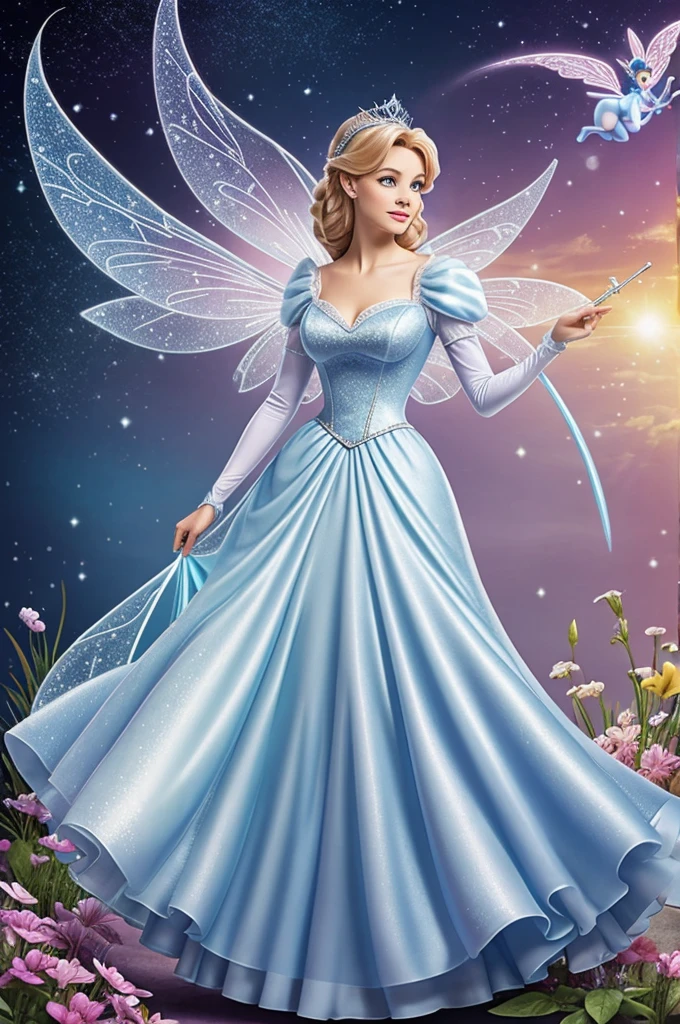 Fairy godmother similar to Cinderella's fairy godmother with magic wand