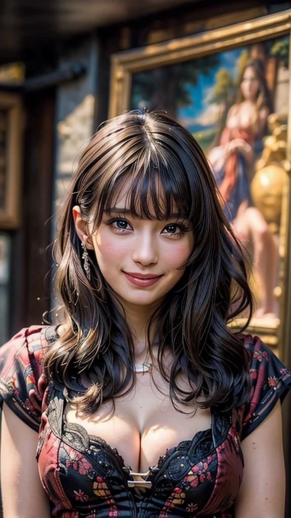 (high quality , Super detailed:1.2 ) , (Highly detailed beautiful face:1.4), ((Highest quality)), ((masterpiece)),smile ,beautiful woman, ((highest quality)), ((masterpiece)), (be familiar with), perfect face、(8K, highest quality, masterpiece:1.2),(highest quality:1.0), (ultra high resolution:1.0),((Natural big breasts:1.2)),((Upper Body))