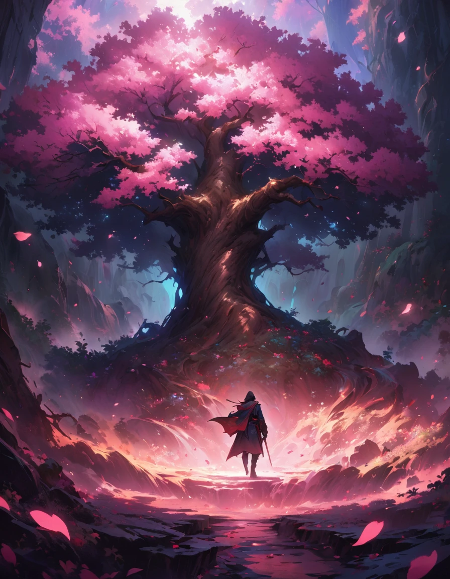 masterpiece, Best quality, (чрезвычайно подробные обои CG Unity 8k), (Best quality), (best illustration), (best shadow), absurdity, realistic lighting, (abyss), beautiful detailed glow, painter Peter Morbacher,Cherry tree, cherry petals