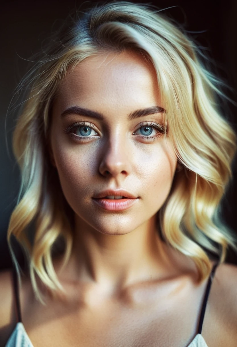 instagram photo, portrait photo of 26 y.o blonde woman, perfect detailed eyes, natural skin, hard shadows, film grain
