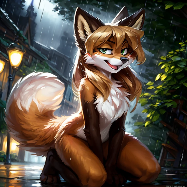 uploaded to E621, by Kenket, by Ross Tran, by Ruan Jia, by Michael & Inessa Garmash, by Pino Daeni, by Kiguri, by Alena Aenami, by Zackary911, by Kilinah, by fluff-kevlar, A solo vixen ((female) (anthro) ([foxl])), beautiful and detailed portrait of an anthropomorphic vixen ((female)), anthro fox girl, body fur, flat chest, chest fluff, body fur, curvy, sexy, nice, cute, hot, sassy, sassy hips, (Averi, Fox girl), cinematic lighting, soft shading, (detailed averi), (detailed lighting), (detailed fur), BREAK, (cinematic lighting), ((detailed background)), ((depth of field)), (half body shadow), ((looking at viewer)), (medium-angle view), ((three-quarter view)), [backlighting], [detailed ambient light], [natural window lighting], [ambient light on the belly], [realistic proportions], [explicit content, adult, nsfw], [sharp focus], (questionable content), (shaded), (hi res), ((masterpiece)), speech bubble, heart, hearts, seductive pose, sexy pose, in a park, tree, night, wet fur, raining, seductive pose, raining, rain, wet fur, fully open eyes, smiling, friendly smile, on knees