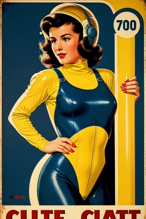 (vintage),(Cartel),(Retro),(style), 1 girl in a tight space suit