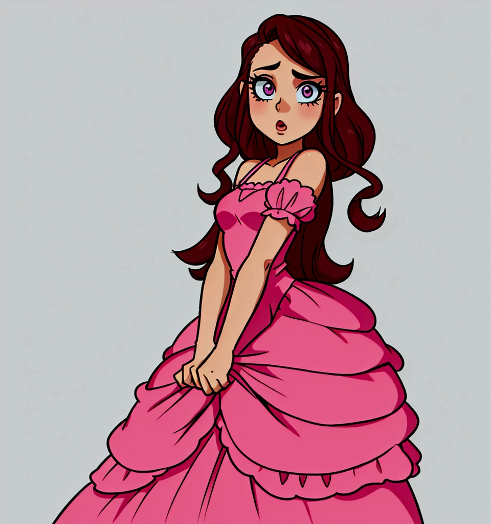  with pink dress, cartoon-like