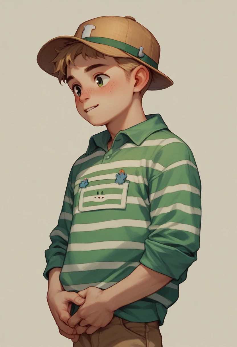 A small farmer boy with pickaxe