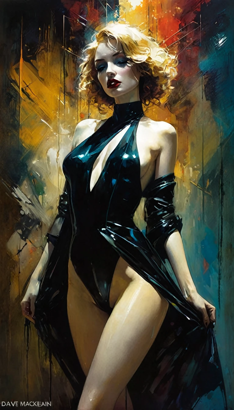 The sexy and dark art of seduction (art inspired in Bill Sienkiewicz). oil painting) (best quality,4k,8k,highres,masterpiece:1.2),ultra-detailed,(realistic,photorealistic,photo-realistic:1.37),intricate details,vivid colors,sharp focus,professional,Dave McKean artwork, oil touch of surrealism,oil painting style