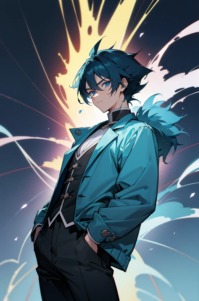 Anime – style image of a man in a blue jacket and black pants, kawacy, tall anime man with blue eyes, young anime man, anime style 4 k, Anime art wallpaper 8k, digital anime illustration, handsome guy in demon slayer art, Handsome Anime Pose, Trending on ArtStation pixiv, badass anime 8 K, Anime Boy, anime art wallpaper 4k, arms in pockets