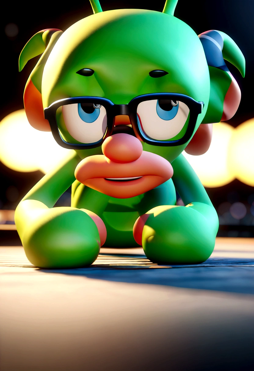 Cartoon character of a man in black glasses and blue shirt, an animated character, stylized character, animation style rendering, 3d stylized, Arnold Maya rendering, Stylized 3D rendering, toon render screenshot, 3d character, 3d character, Stylized 3D rendering, 3D character rendering, cartoon character, Personagem de close up, character posing, (Pixar-style) (master part:1.2) (bokeh) (best qualityer) (skin detailed) (detailed texture) (8K) (Argilla) (cinematic lighting) (sharp focus，Sit down and lift your upper body