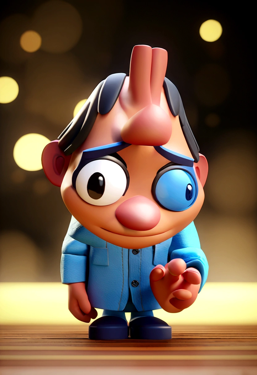 Cartoon character of a man in black glasses and blue shirt, an animated character, stylized character, animation style rendering, 3d stylized, Arnold Maya rendering, Stylized 3D rendering, toon render screenshot, 3d character, 3d character, Stylized 3D rendering, 3D character rendering, cartoon character, Personagem de close up, character posing, (Pixar-style) (master part:1.2) (bokeh) (best qualityer) (skin detailed) (detailed texture) (8K) (Argilla) (cinematic lighting) (sharp focus，Sit down and lift your upper body