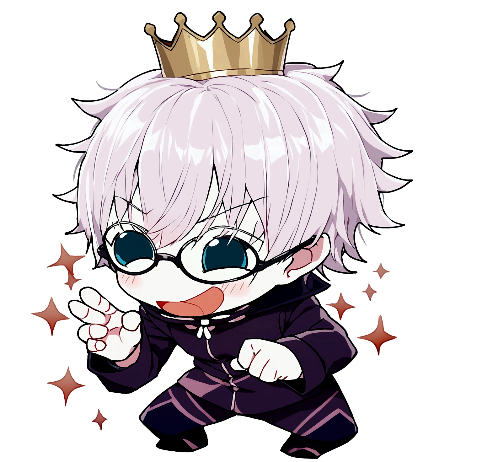 Make Gojo satoru happy using the crown, all images must be without background, if possible in render format.