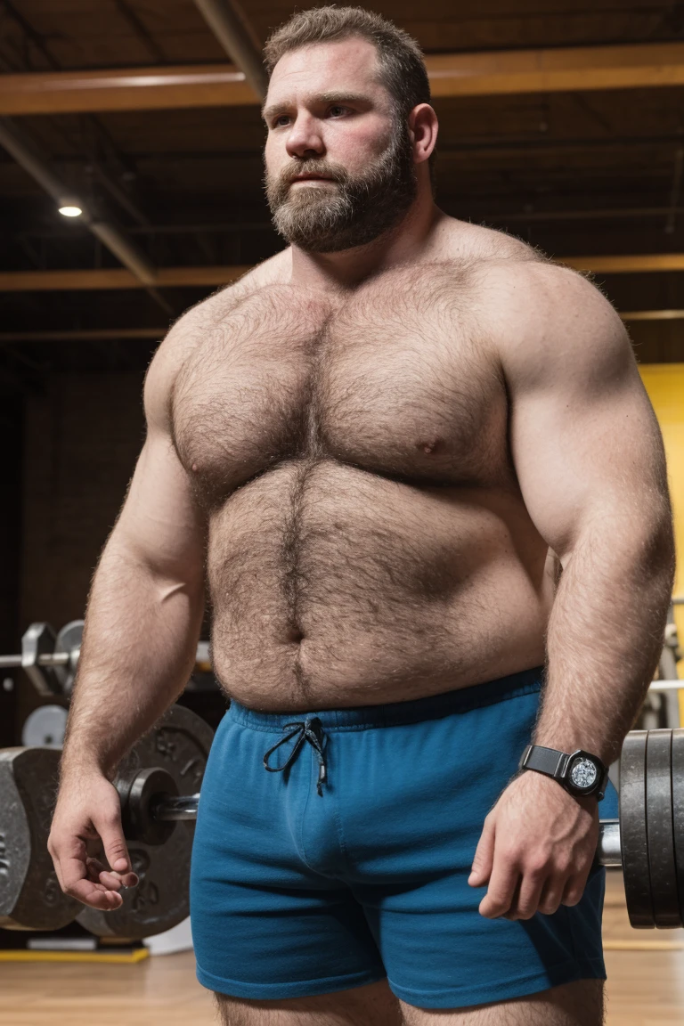8KUHD HDR Very Extremely Realistic Very Detailed High Quality Create a professional studio-style Very Real photograph featuring a middle-aged daddy rugged muscle bears man , burly, very hairy, very beared big daddy muscle bear,  and very realistic detailed rugged burly man and his husband in boxer shorts. Very Realistic boxer shorts, very realistic detailed shorts, very realistic hair, very realistic beards, very realistic thick chubby neck, very realistic neck lines, very realistic detailed neck, very realistic belly, very realistic burly chest, very realistic detailed hairy burly strong chest and arms, very realistic detailed hairy burly strong chest and arms, very realistic pecs, very realistic burly muscle bear body, very realistic nipples, very realistic burly muscle bear body, very realistic face, very realistic detailed face, very realistic eyes, very realistic detailed eyes, very realistic pupils, very realistic detailed pupils, very realistic nose, very realistic ears, very realistic facial features, very realistic burly arms, very realistic elbows, very realistic hands, very realistic pecs, very realistic belly, very realistic human man body, very realistic bellybutton, very realistic wrists, very realistic fingers, very realistic fingernails, very realistic shoulders, very realistic mouth, very realistic lips, very realistic detailed skin, very realistic skin, very realistic mens clothing, very realistic detailed mens clothing. Very Realistic Hairy Bearded Burly Muscle bear Photoshoot, A very realistic burly muscle bear man in a Gym, in a very realistic romantic and virile Gym scene. Very Realistic Intricately Detailed, Utilize all appropriate realistic lighting techniques for studio photography" very realistic detailed Gym surroundings, very realistic surroundings lighting, No Deformities, captured with a 85mm lens by a world famous photographer, Very Ultra Realistic and Very Realistic Photograph, Clear HDR Quality full with very realistic real details 