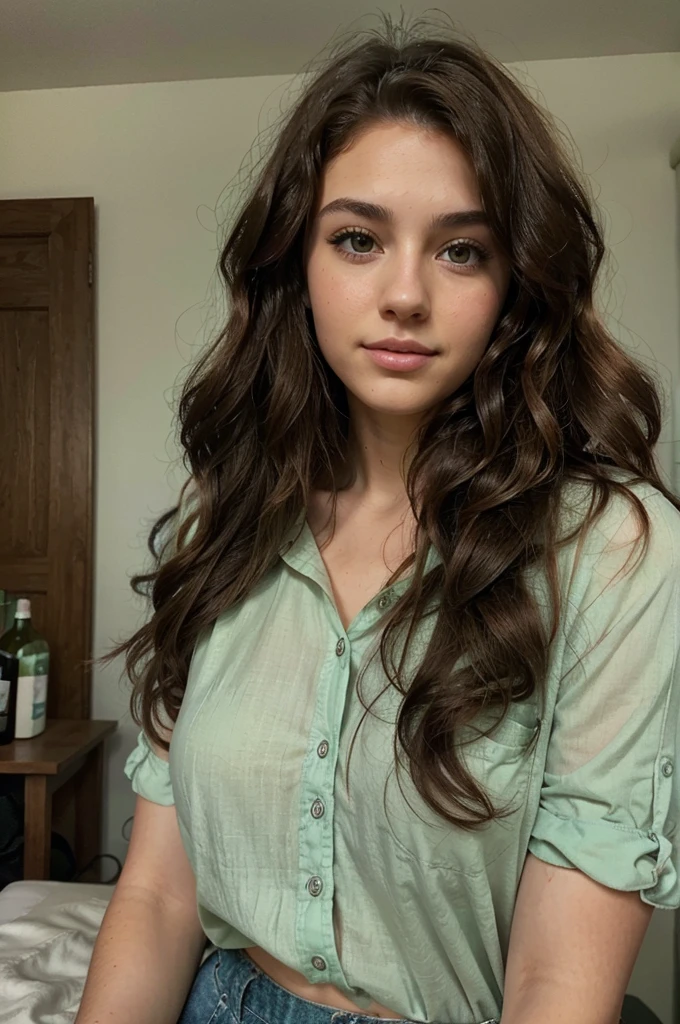 A very pretty and attractive curly hair brunette 21 years old with green eyes. Very realistic