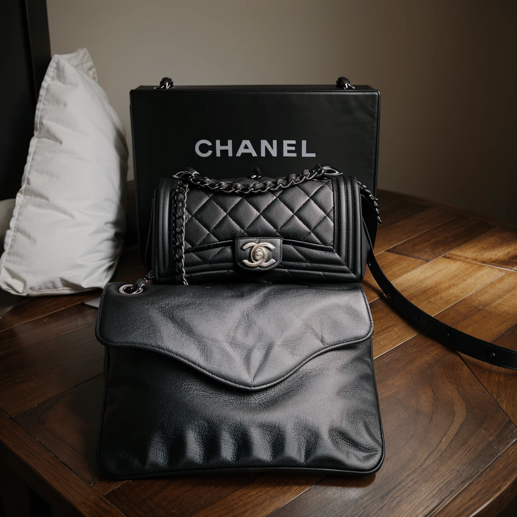 Make a black Chanel bag,but I JUST want the PHOTO OF THE BAG on a table