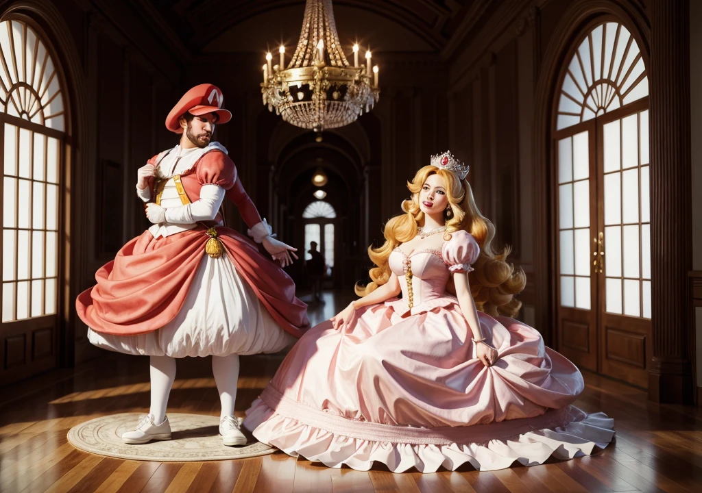 digital art mario and princess peach in michelangelo style