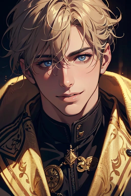 a handsome smiling male model with unkempt hair, extremely detailed face, beautiful eyes, nose, and lips, cinematic lighting, photography, high quality, 8k, hyperrealistic, masterpiece, chiaroscuro, dramatic lighting