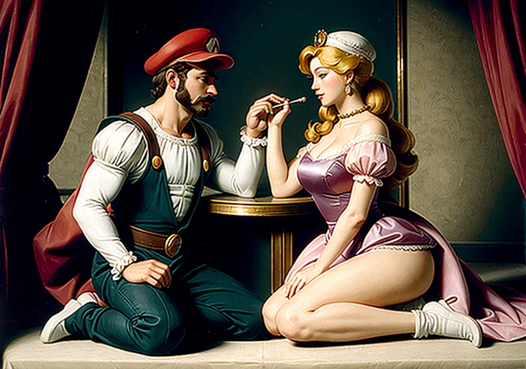digital art mario and princess peach in michelangelo painting