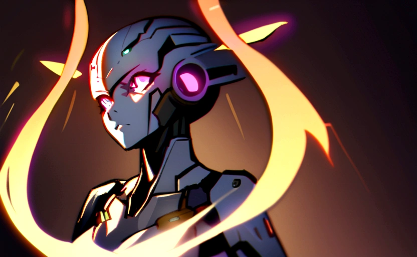 a female cyborg, simple background,