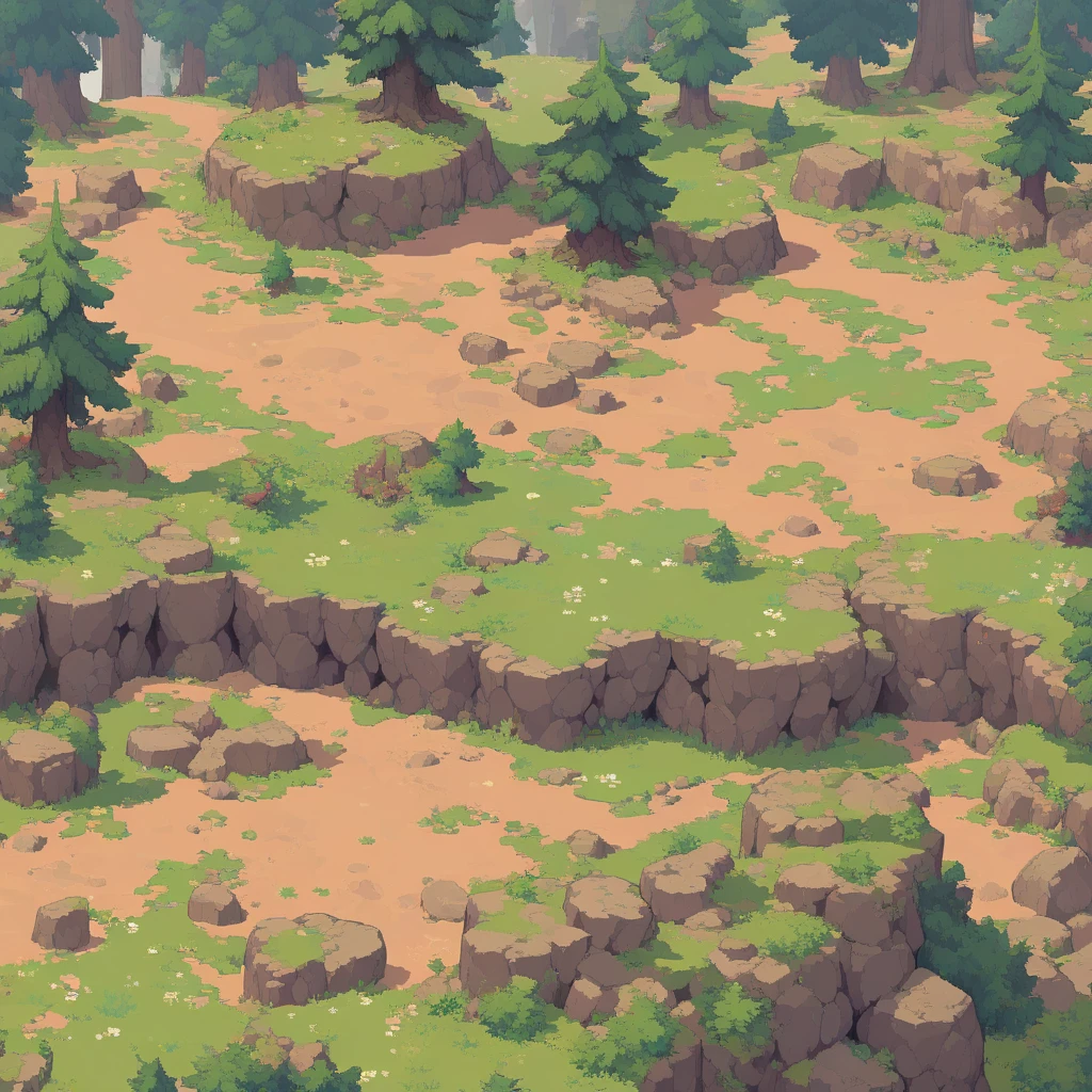 retro video game style,pixelated, vibrant pastel colors,8-bit characters,blocky shapes,sharp lines,detailed shading,classic gaming vibe,nostalgic atmosphere,classic arcade games,masterpiece:1.2,ultra-detailed,illustration style, 2d texture, stone texture, 4 k seamless mud texture, video game texture, dirt texture, tileset, game tiles, grass, 3/4th perspective trees, 3/4th perspective tileable rock texture, 3/4th perspective tileable cliff formations, tileable trees, topdown view, game texture, game art, tileable texture, very detailed cliff texture, intricate stones, top down view, 3/4th perspective