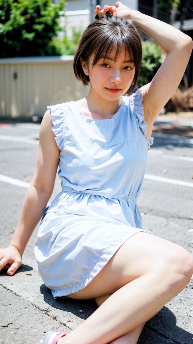 (((Highest quality,Very detailed,masterpiece,Very detailed))) ,(((Bend your knees))),loose breast,See-through,camisole,one piece,barefoot,One Girl,Realistic,Lying down,Bedroom、Looks sleepy
