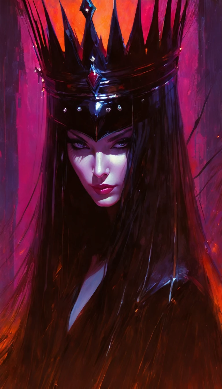The sexy and dark queen of the art of seduction (art inspired in Bill Sienkiewicz). oil painting) (best quality,4k,8k,highres,masterpiece:1.2),ultra-detailed,(realistic,photorealistic,photo-realistic:1.37),intricate details,vivid colors,sharp focus,professional,Dave McKean artwork, oil touch of surrealism,oil painting style