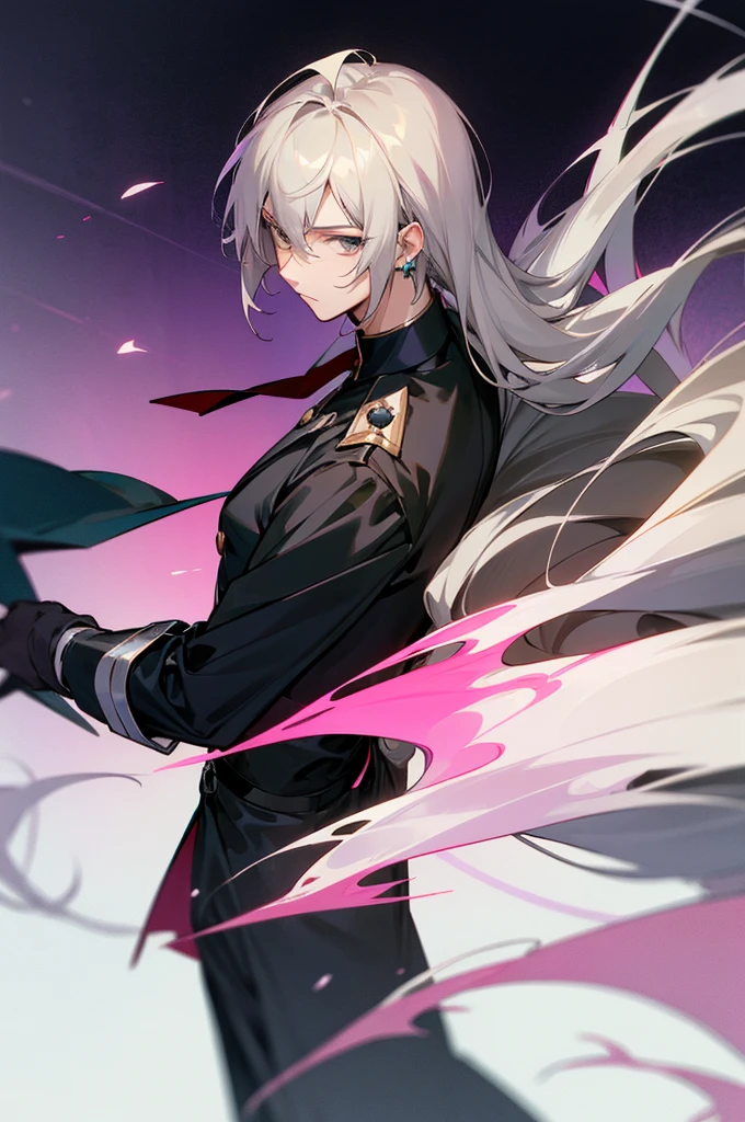 (Brunette God:1.3),(Tall anime man:0.9),(黑The eye:0.8),1 boy wearing a black coat and red tie,standing tall and proud prussia,hajime yatate,Beautiful androgynous prince,Delicate androgynous prince,anime style like fate/Stay overnight,male anime character,Anime handsome man,white background and a little star,Crystal earrings,anime big breast,style of anime, depth of fields, hyper HD, textureskin, high qulity, high detal, 4K, best qualtiy, More detailed,,Appears alone,hight contrast:1.2,high saturated:1.2,looking at viewert,(Framing from above:1.2),