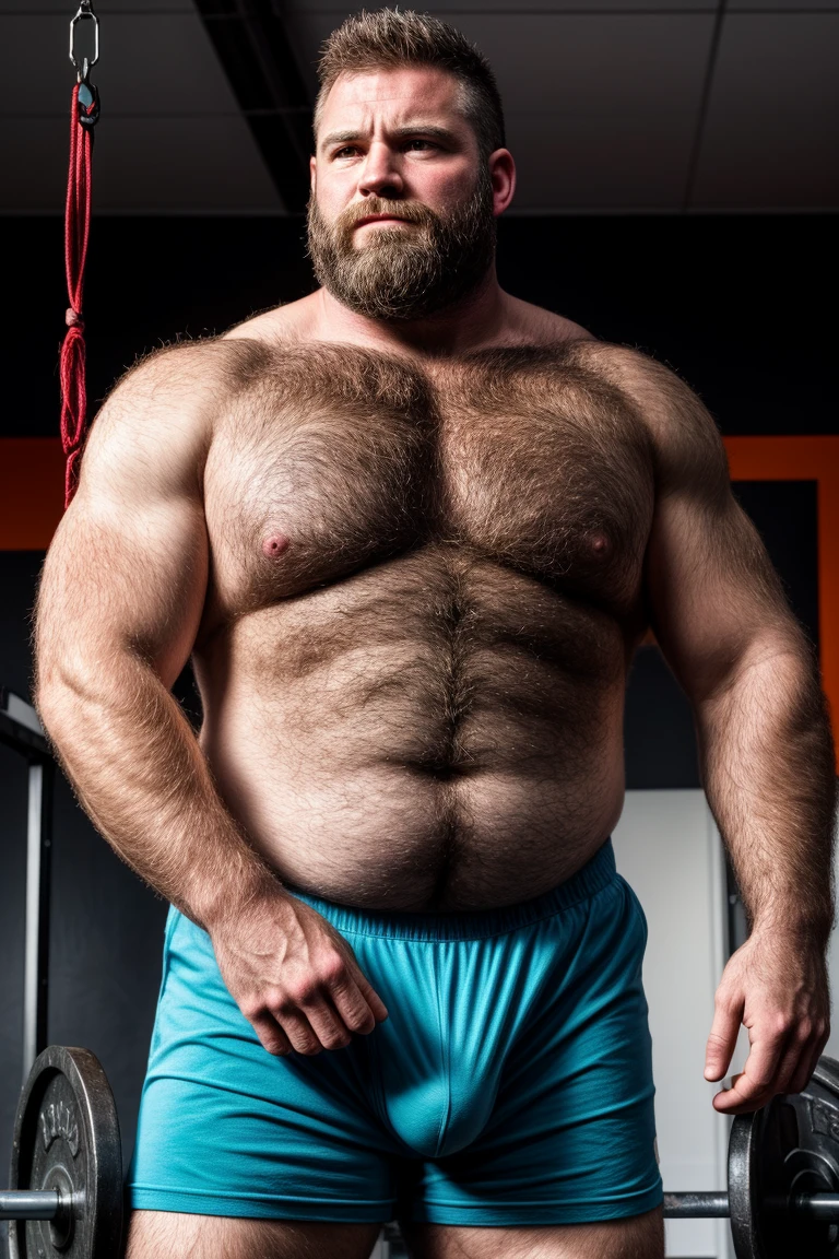 8KUHD HDR Very Extremely Realistic Very Detailed High Quality Create a professional studio-style Very Real photograph featuring a middle-aged daddy rugged muscle bears man , burly, very hairy, very beared big daddy muscle bear, and very realistic detailed rugged burly man and his husband in boxer shorts. Very Realistic boxer shorts, very realistic detailed bulge, very realistic hair, very realistic beards, very realistic thick chubby neck, very realistic neck lines, very realistic detailed neck, very realistic belly, very realistic burly chest, very realistic detailed hairy burly strong chest and arms, very realistic detailed hairy burly strong chest and arms, very realistic pecs, very realistic burly muscle bear body, very realistic nipples, very realistic burly muscle bear body, very realistic face, very realistic detailed face, very realistic eyes, very realistic detailed eyes, very realistic pupils, very realistic detailed pupils, very realistic nose, very realistic ears, very realistic facial features, very realistic burly arms, very realistic elbows, very realistic hands, very realistic pecs, very realistic belly, very realistic human man body, very realistic bellybutton, very realistic wrists, very realistic fingers, very realistic fingernails, very realistic shoulders, very realistic mouth, very realistic lips, very realistic detailed skin, very realistic skin, very realistic mens clothing, very realistic detailed mens clothing. Very Realistic Hairy Bearded Burly Muscle bear Photoshoot, A very realistic burly muscle bear man in a Gym, in a very realistic romantic and virile Gym scene. Very Realistic Intricately Detailed, Utilize all appropriate realistic lighting techniques for studio photography" very realistic detailed Gym surroundings, very realistic surroundings lighting, No Deformities, captured with a 85mm lens by a world famous photographer, Very Ultra Realistic and Very Realistic Photograph, Clear HDR Quality full with very realistic real details