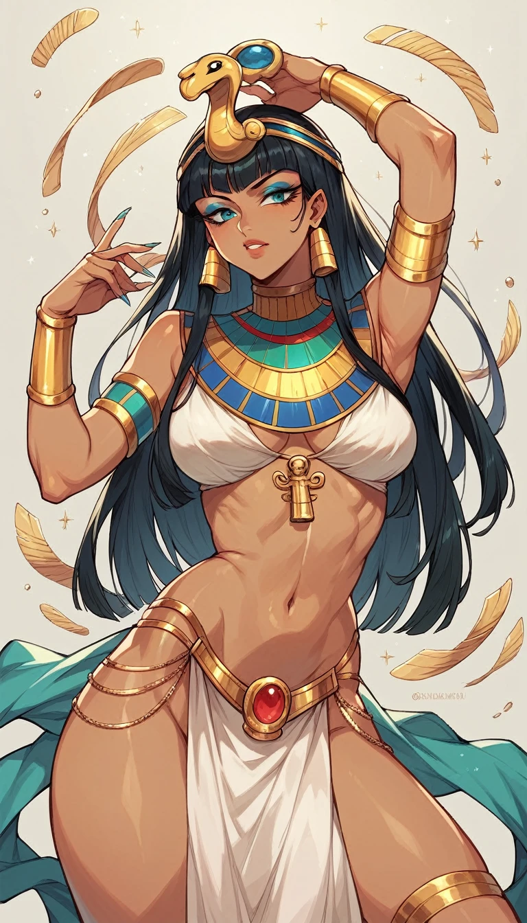 Egyptian queen Cleopatra, with classic crown, and luxurious Egyptian clothing, with decorations.