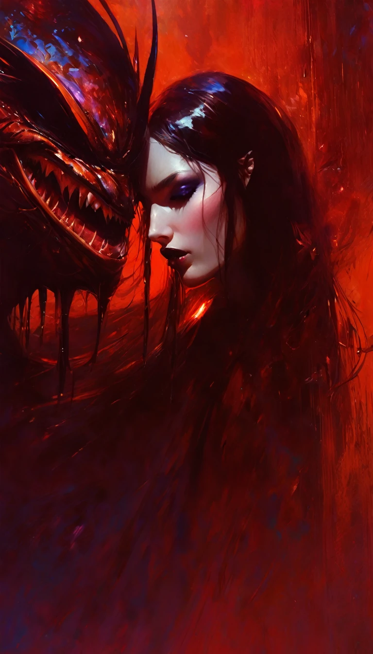 The sexy and dark art of seduction (art inspired in Bill Sienkiewicz). oil painting) (best quality,4k,8k,highres,masterpiece:1.2),ultra-detailed,(realistic,photorealistic,photo-realistic:1.37),intricate details,vivid colors,sharp focus,professional,Dave McKean artwork, oil touch of surrealism,oil painting style