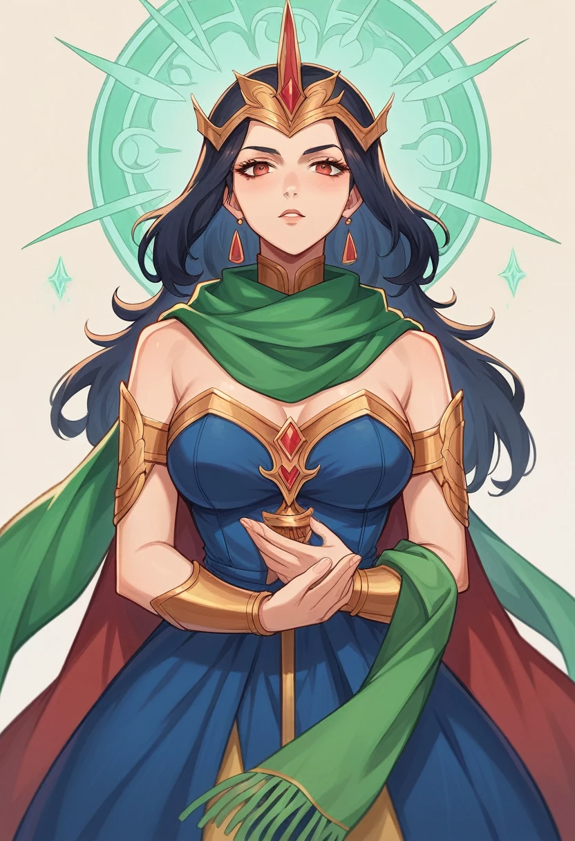 a woman in a blue dress and a long green scarf, beautiful character painting, a beautiful fantasy empress, 由杨J, style of artegerm, artegerm and ruan jia, extremely detailed artegerm, trending artegerm, artegerm. anime illustration, ruan jia and artegerm, inspired by Pu Hua, artegerm detailed