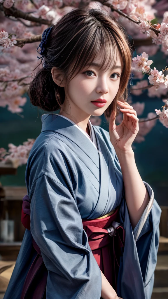 Very beautiful woman、Slender women、Japanese clothing、((Hakama))、((Big Breasts))、(((night)))、((moon))、((cherry blossoms))、Very beautiful woman、Slender women、(Detailed face)、Realistic skin、((Delicate photo))，(Girl Masterpiece RAW Photo Details:1.25), (Highest quality:1.6), (Ultra-high resolution:1.5), (Realistic:1.75), 8K resolution, Canon EOS R5, 50mm, Absurd, Ultra-detailed,Cinema Lighting、
