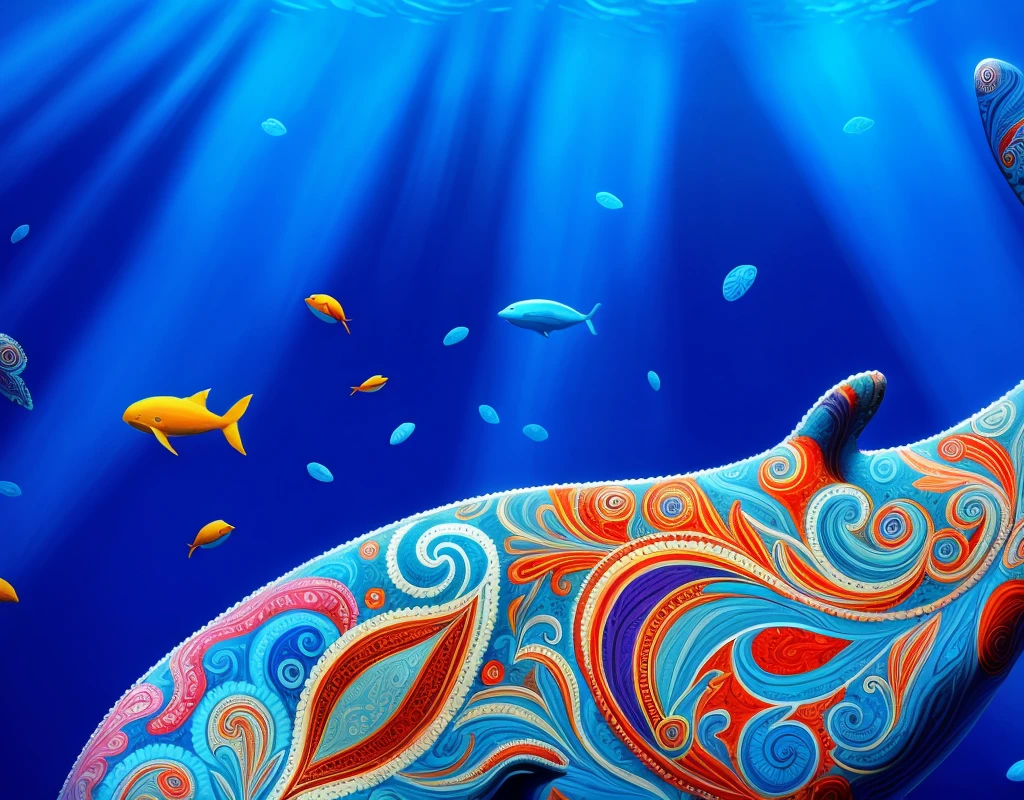 very bold intense deeply saturated colorful paisley whale, crisp edges