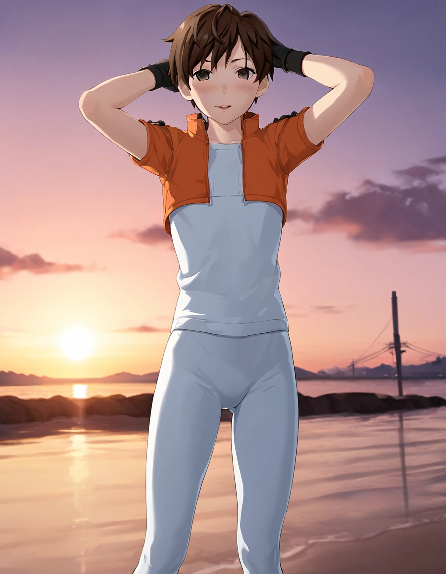 cartoon of a woman standing on a dock with a sunset in the background, makoto shinkai art style, makoto shinkai style, in style of makoto shinkai, makoto shinkai ( apex legends ), style of makoto shinkai, makoto shinkai. high detail, makoto shinkai. digital render, inspired by Makoto Shinkai