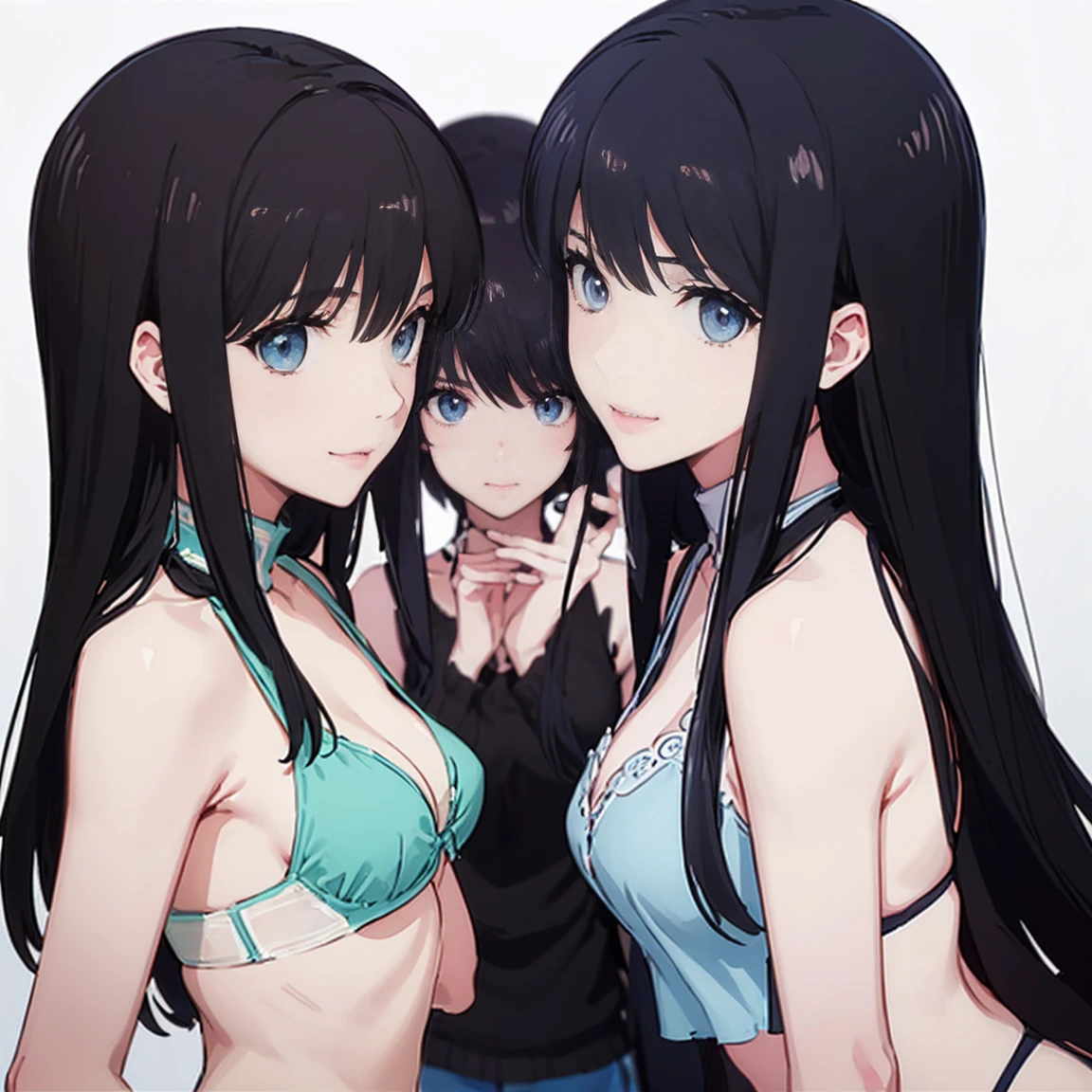 (((High resolution))), (((Very detailedな))), (((Three Girls:1.3))),((7Head to Body:1.3))、 (((Midday Blue Background)))、(((Happy expression))), (((smile:1.5)))、(((Beautiful and detailed eyes:1.3))), (((Very detailed))), (((Details face:1.5))), break , ,sunny, ,((Short Vest、Short skirt,bikini、Wearing a thong:1.3)),((Very delicate body))、((Very flat chest))、((Small waist))、((thigh gap:1.2))、Friendly atmosphere,((from side))