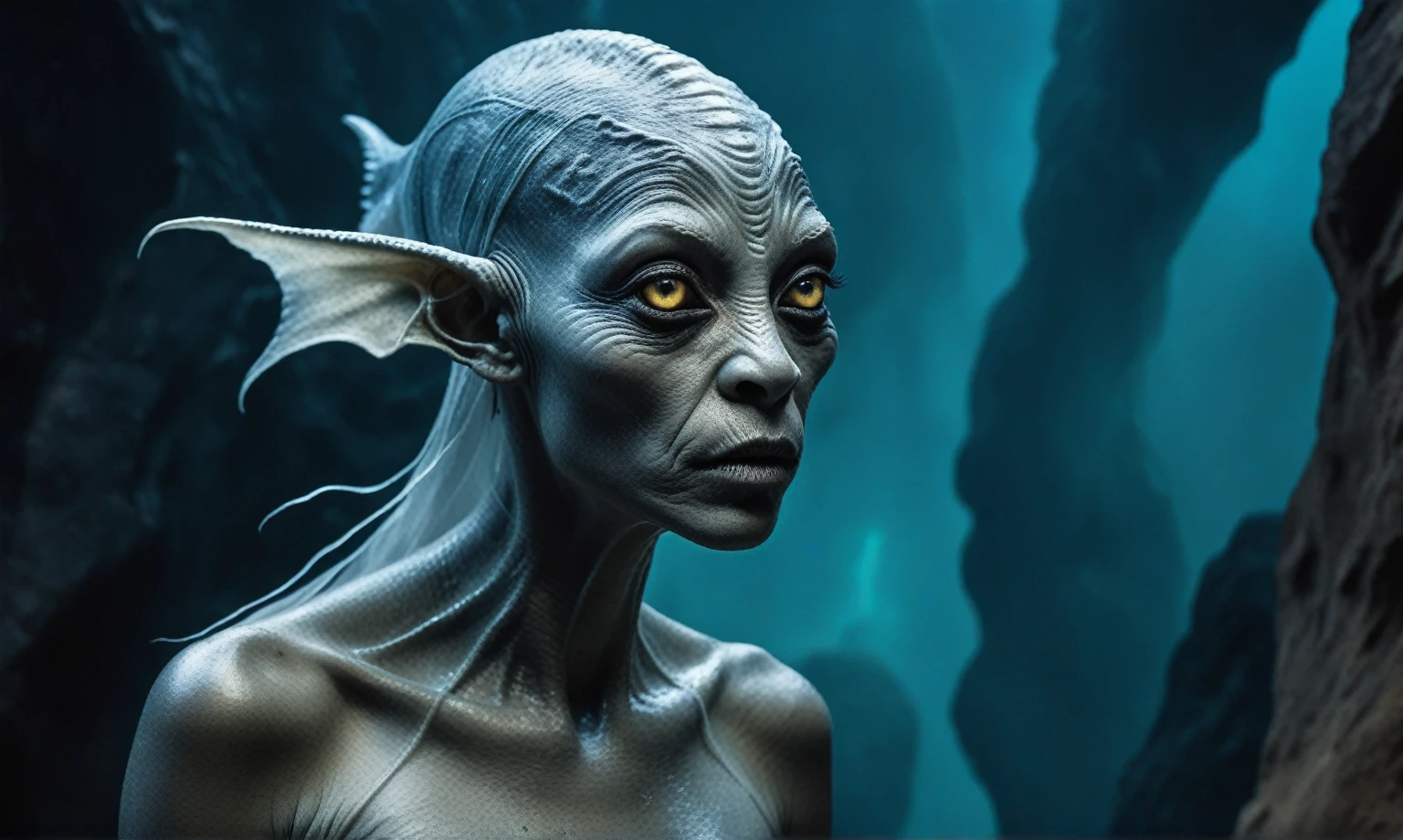 full body shot,beggar matte niobium paladium The Alien Entity,native arabian ,folk wear dress, wants eat,survival in criminal city of future, Technicolor,natural skin textures, hyper realism, hyper detailed,Extremely detailed,High contrast,Masterpiece,Realistic,Ultra Detailed, intricate details,realistic humid leather,extremly intricate,Epic Realistic, cinematic style,irina yermolova,high contrast,hdr,extremely detailed, deep night landscape,masterpiece,intricate details,faded,eyes extremely detailed, high detailed eyes,8k resolution,RAW,retina, Nikon Z9,China,orc,Li River in Guangxi Zhuang of China,tkt style, pointed ears,perfect, Elf,transition between two art styles, Ink painting to photorealism, Double contact, X-ray, Creative, vivid light, masterpiece, fantasy, Abstract, Surrealism, super detailed, high resolution, stop:35;(((creature with a spectral and ghostly appearance)). Her skin is pale, almost translucent,ancient rock paintings of the first people,sharkfish's leather