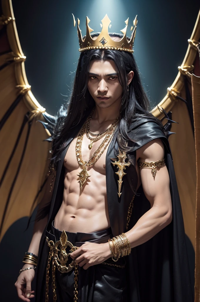 Bat god with legendary wings gold chain and bracelets crown asteka opening hell camazots god of bats Power metal album cover