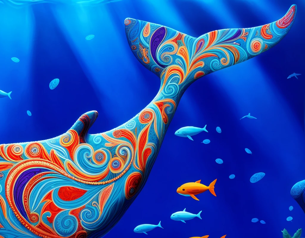 very bold intense deeply saturated colorful paisley whale, crisp edges
