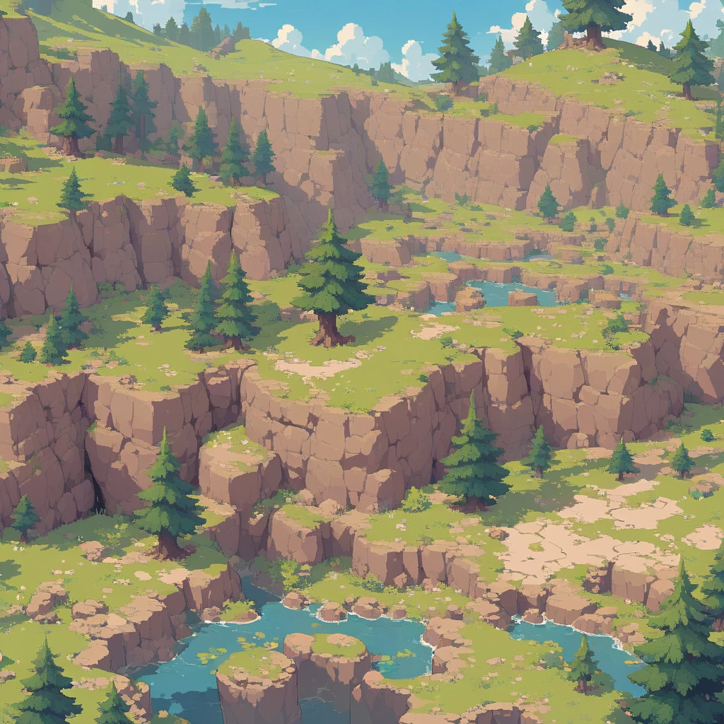 retro video game style,pixelated, vibrant pastel colors,8-bit characters,blocky shapes,sharp lines,detailed shading,classic gaming vibe,nostalgic atmosphere,classic arcade games,masterpiece:1.2,ultra-detailed,illustration style, 2d texture, stone texture, 4 k seamless mud texture, video game texture, dirt texture, tileset, game tiles, grass, 3/4th perspective trees, 3/4th perspective tileable rock texture, 3/4th perspective tileable cliff formations, tileable trees, topdown view, game texture, game art, tileable texture, very detailed cliff texture, intricate stones, top down view, 3/4th perspective