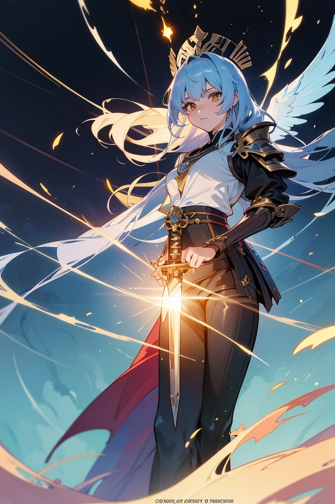 =Anime figure,Dark villain,Beauty side face,Long hair flying,(golden headdress),Two teenage girls back to back,(Simple helmet)Spark ashes burn,The samurai held a sword, Wear contrasting armor, The full picture of the witch and witch skeleton,(standing full-body),((Faraway view)),(HD8K),ultra-wide-angle,The background is gorgeous,the original god, demon anime girl, Angel anime girl,fantasy paladin man, Dragon Knight,Spread your black feathered wingobile Genshin Influence, Anime 8 k, Anime fantasy illustration, Genshin Impact, Tough and cold character, Detailed key anime art, Ayaka Genshin impact, onmyoji portrait,Close-up of shooting random weapons, Comic book epic artwork, Epic fantasy digital art style,Epic fantasy art style, 8K high quality detailed art, Epic fantasy art style HD, Faraway view,Behind him,It is a golden glowing magic array。,Purify the flame,HD anime visuals,full portrait of magical knight,