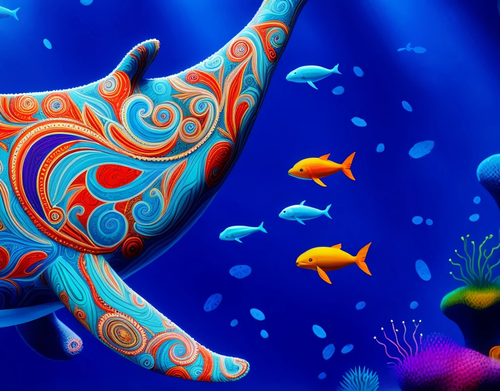 very bold intense deeply saturated colorful paisley whale, crisp edges