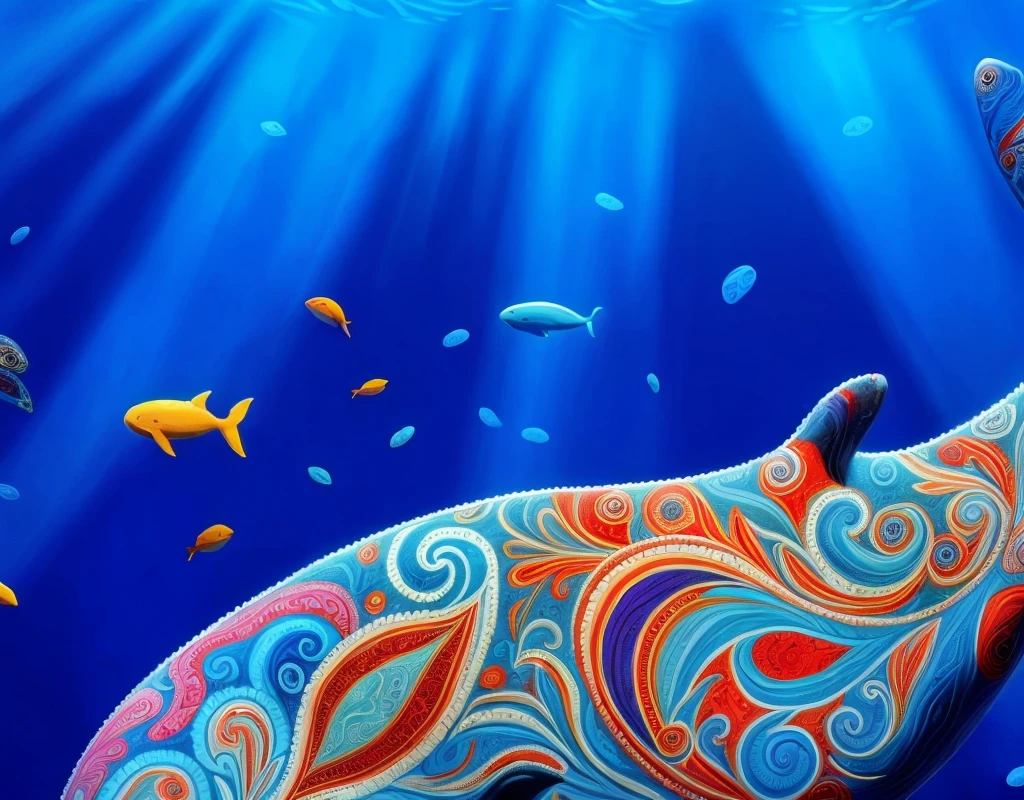 very bold intense deeply saturated colorful paisley whale, crisp edges