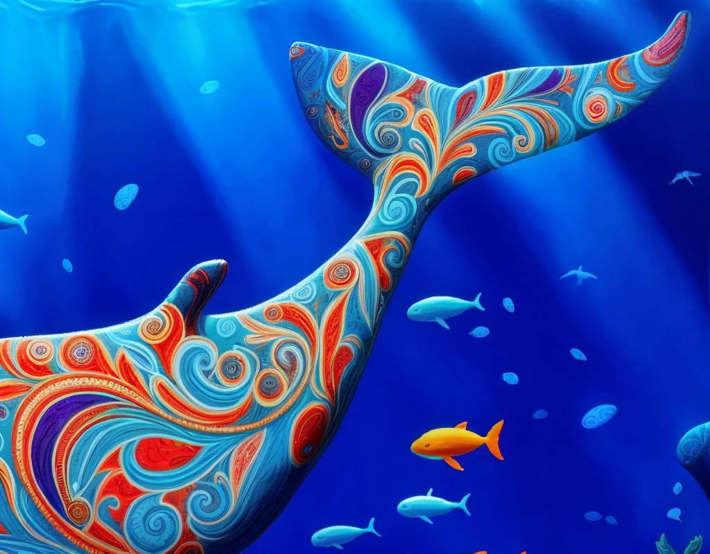 very bold intense deeply saturated colorful paisley whale, crisp edges