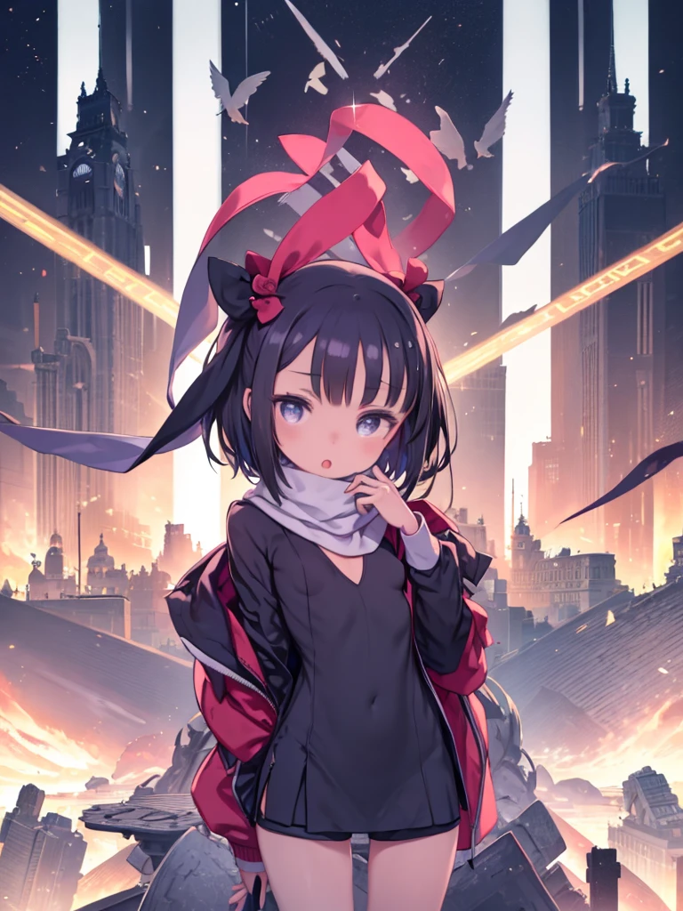 Very beautiful and Shining Eyes、Shining Eyes、((1 Girl))、Small breasts、Big Mouth、high school girl、Small breasts、Short hair with a sense of transparency、scarf、hot pants、Transparent clothes、Childish clothes、7-year-old girl