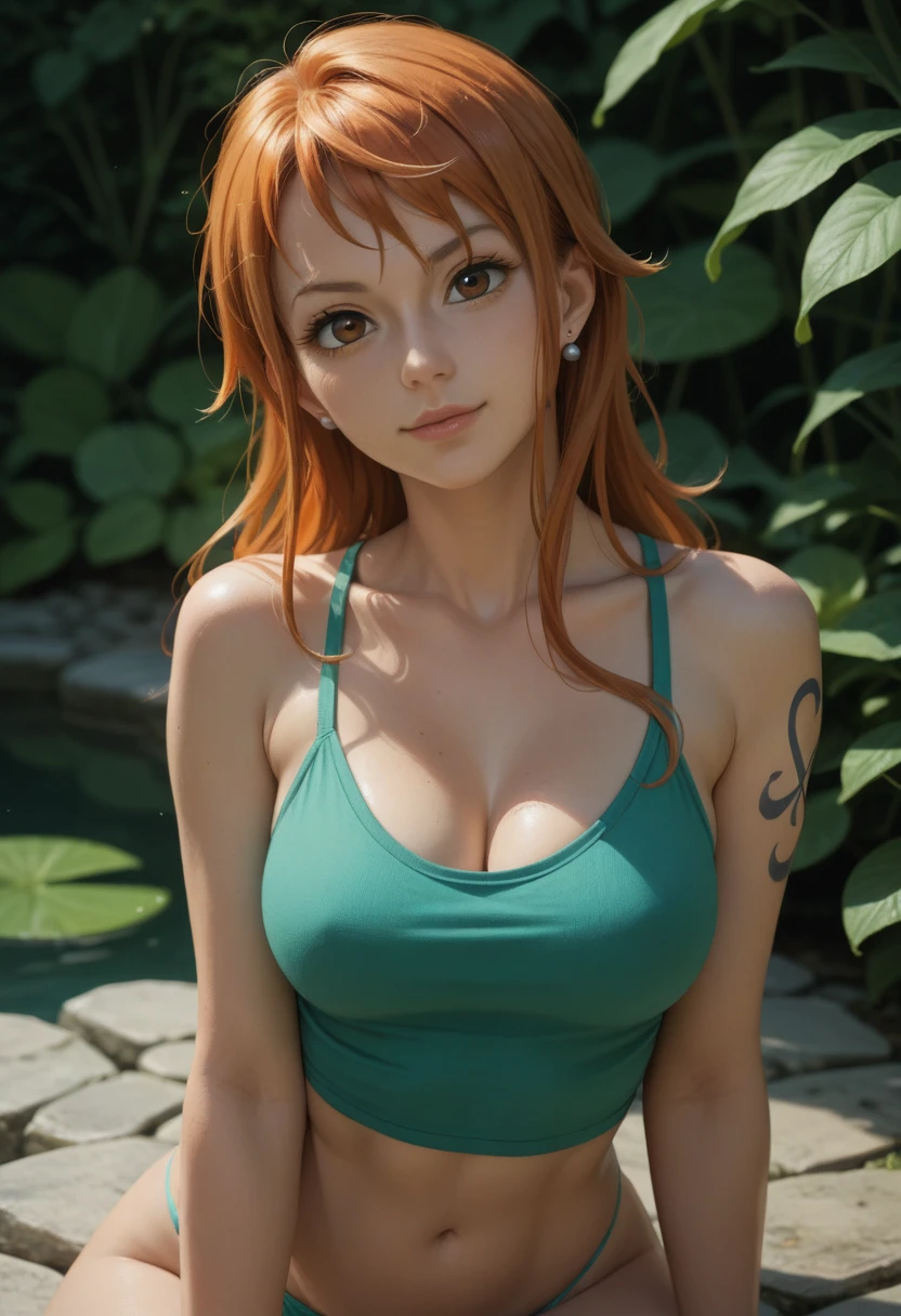 score_9, score_8_up, score_7_up,score_6_up, score_5_up, 1girl, looking at the viewer, nami_(one_piece), one_piece, 1girl, orange_hair, brown_eyes