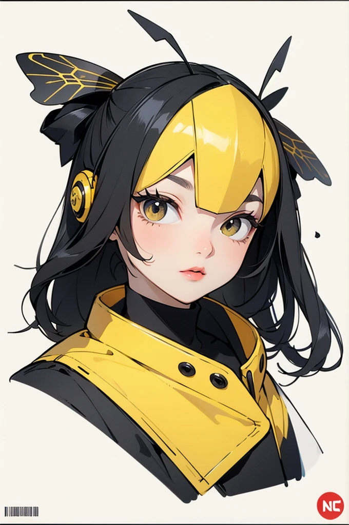 logo, bumblebee, black, white, orange, cartoon style,