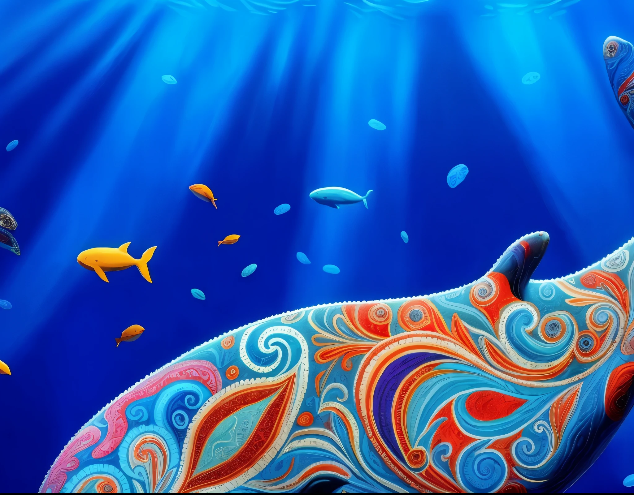 very bold intense deeply saturated colorful paisley whale, crisp edges