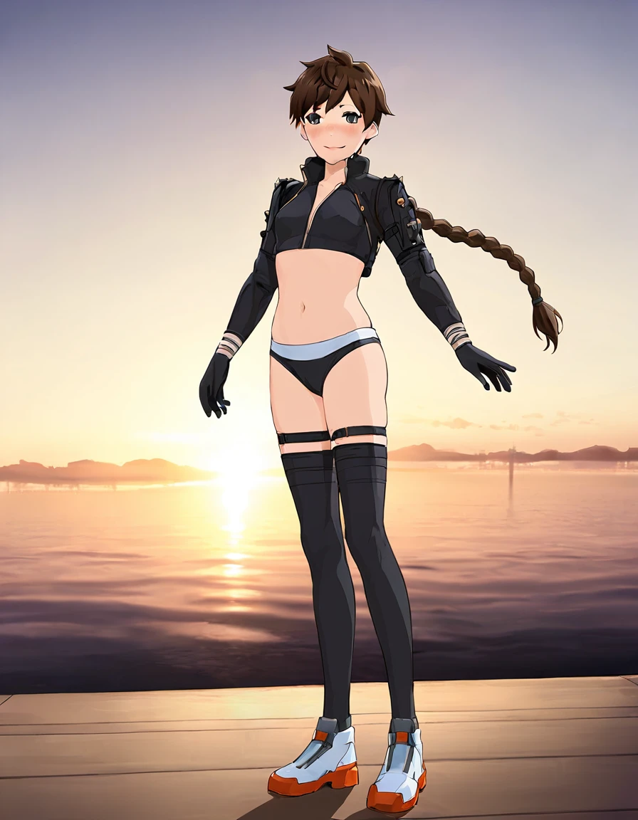 cartoon of a woman standing on a dock with a sunset in the background, makoto shinkai art style, makoto shinkai style, in style of makoto shinkai, makoto shinkai ( apex legends ), style of makoto shinkai, makoto shinkai. high detail, makoto shinkai. digital render, inspired by Makoto Shinkai